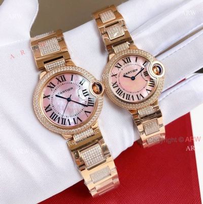 High End Replica Rose Gold Cartier Ballon Bleu Ladies Watch With Diamonds